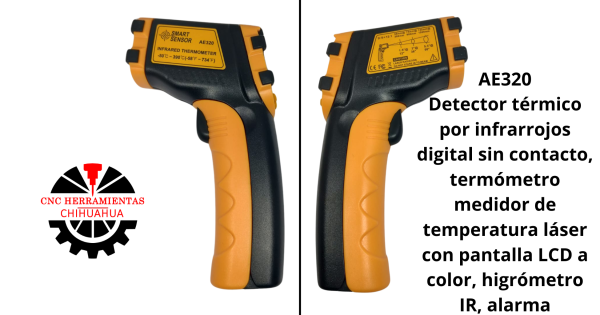 Detector térmico por infrarrojos digital sin contacto, termómetro medidor de temperatura láser con pantalla LCD a color, higrómetro IR, alarma
