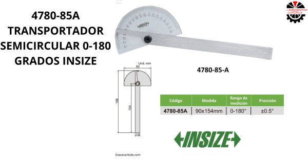 TRANSPORTADOR SEMICIRCULAR 0-180 GRADOS INSIZE