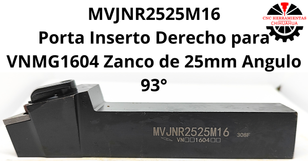 Porta Inserto Derecho para VNMG1604 Zanco de 25mm Angulo 93°