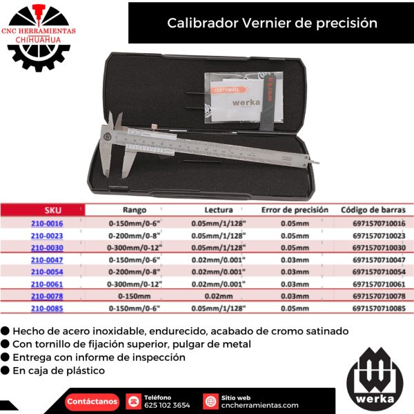 Calibrador análogo de precisión 0-150x0.05mm/ 0-6x1/128" Werka
