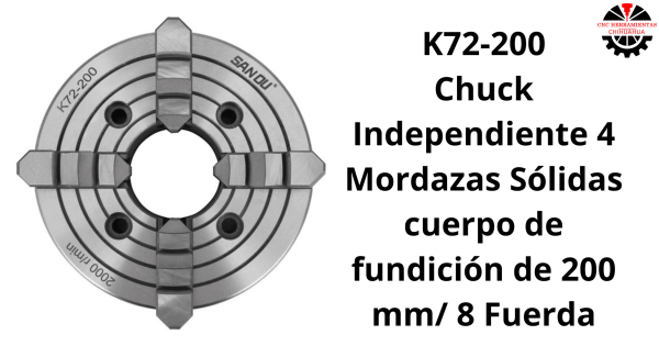 Chuck Independiente 4 Mordazas Sólidas cuerpo de fundición  de 200 mm/ 8 Fuerda