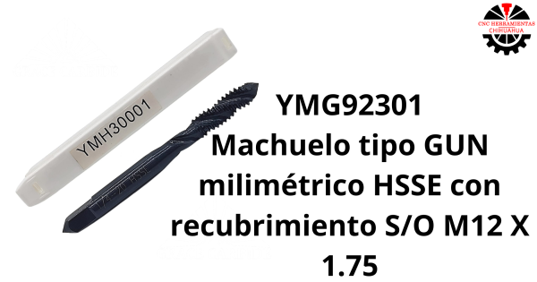 Machuelo tipo GUN milimétrico HSSE con recubrimiento S/O M12 X 1.75