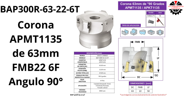 Corona APMT1135 de 63mm FMB22 6F Angulo 90°