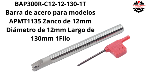 Barra de acero para modelos APMT1135 Zanco de 12mm Diámetro de 12mm Largo de 130mm 1Filo