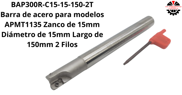 Barra de acero para modelos APMT1135 Zanco de 15mm Diámetro de 15mm Largo de 150mm 2 Filos