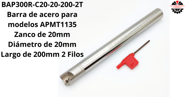 Barra de acero para modelos APMT1135 Zanco de 20mm Diámetro de 20mm Largo de 200mm 2 Filos