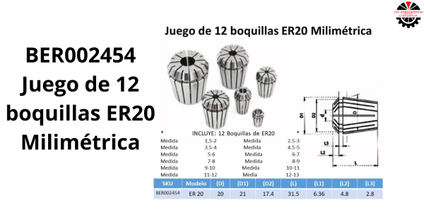 Juego de 12 boquillas ER20 Milimétrica