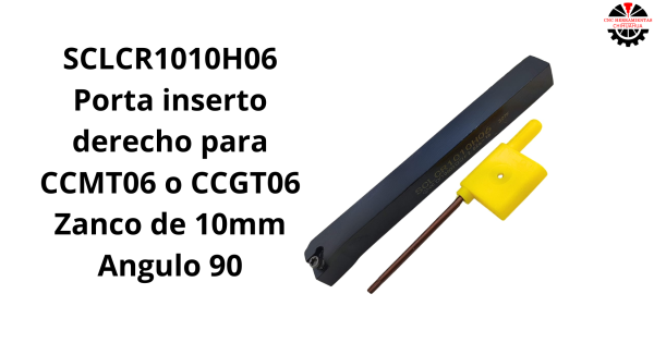 Porta inserto derecho para CCMT06 o CCGT06 Zanco de 10mm Angulo 90