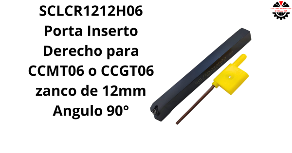 Porta Inserto Derecho para CCMT06 o CCGT06 zanco de 12mm Angulo 90°