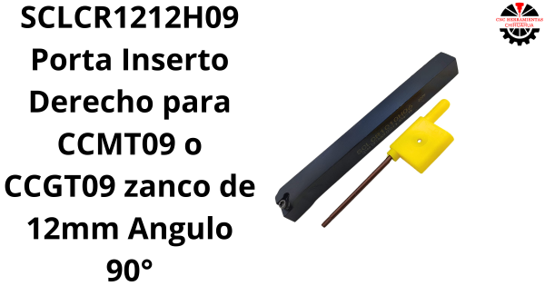 Porta Inserto Derecho para CCMT09 o CCGT09 zanco de 12mm Angulo 90°
