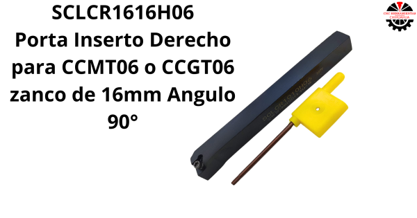 Porta Inserto Derecho para CCMT06 o CCGT06 zanco de 16mm Angulo 90°