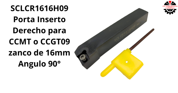Porta Inserto Derecho para CCMT o CCGT09 zanco de 16mm Angulo 90°