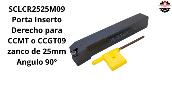 Porta Inserto Derecho para CCMT o CCGT09 zanco de 25mm Angulo 90°