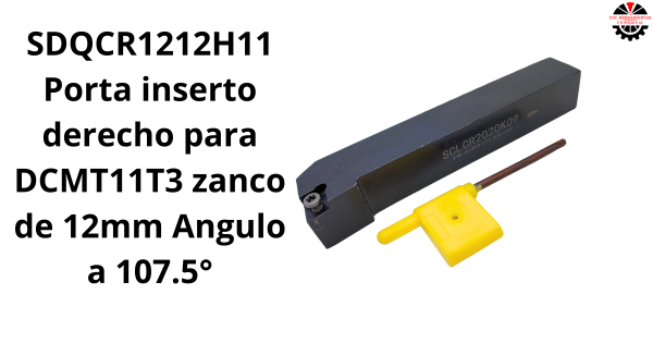 Porta inserto derecho para DCMT11T3 zanco de 12mm Angulo a 107.5°