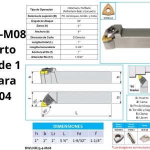 Porta inserto Fraccional de 1 derecho para WNMG0804