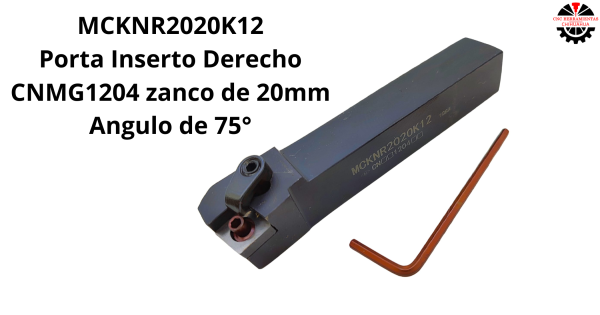 Porta Inserto Derecho CNMG1204 zanco de 20mm Angulo de 75°