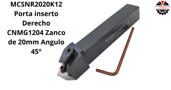 Porta inserto Derecho CNMG1204 Zanco de 20mm Angulo 45°
