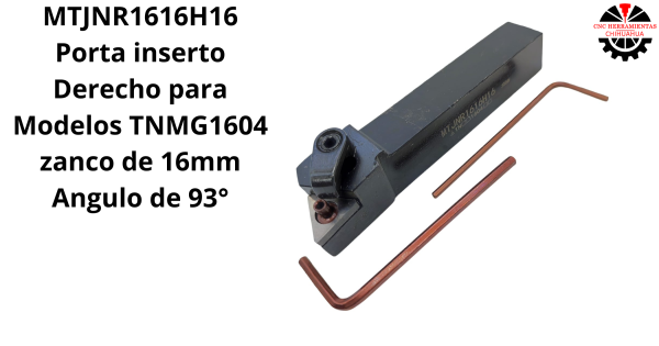 Porta inserto Derecho para Modelos TNMG1604 zanco de 16mm Angulo de 93°