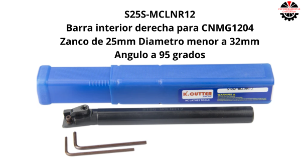 Barra interior derecha para CNMG1204 Zanco de 25mm Diametro menor a 32mm Angulo a 95 grados