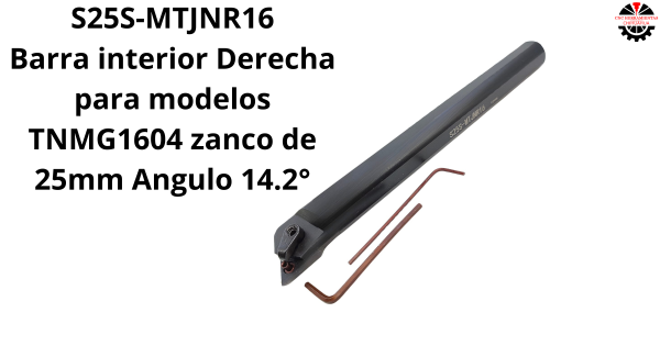 Barra interior Derecha para modelos TNMG1604 zanco de 25mm Angulo 14.2°