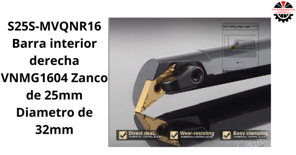Barra interior derecha VNMG1604 Zanco de 25mm Diametro de 32mm