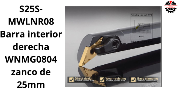 Barra interior derecha WNMG0804 zanco de 25mm