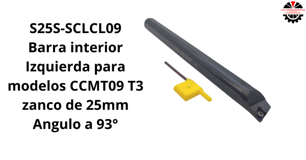Barra interior Izquierda para modelos CCMT09 T3 zanco de 25mm Angulo a 93°