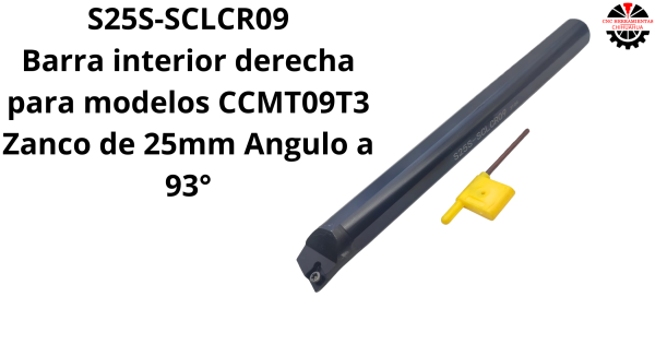Barra interior derecha para modelos CCMT09T3 Zanco de 25mm Angulo a 93°