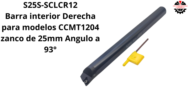 Barra interior Derecha para modelos CCMT1204 zanco de 25mm Angulo a 93°