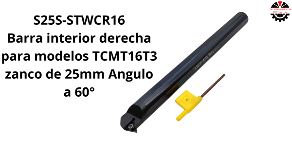 Barra interior derecha para modelos TCMT16T3 zanco de 25mm Angulo a 60°